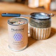 Paavani Ayurveda Bliss Blend | Tridoshic Tea for Relaxation & Harmony simple Antique White Tea Tin,Compostable Refill