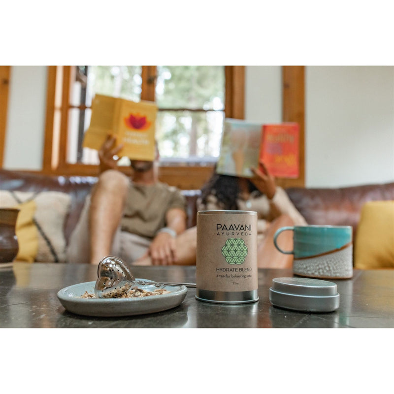 Paavani Ayurveda Hydrate Blend | Ayurvedic Tea for Vata Balance simple Gray Tea Tin,Compostable Refill