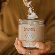 Paavani Ayurveda Coconut Milk Bath | Ayurvedic Herbal Soaking Ritual for Skin & Spirit simple Saddle Brown Glass Jar,Compostable Refill