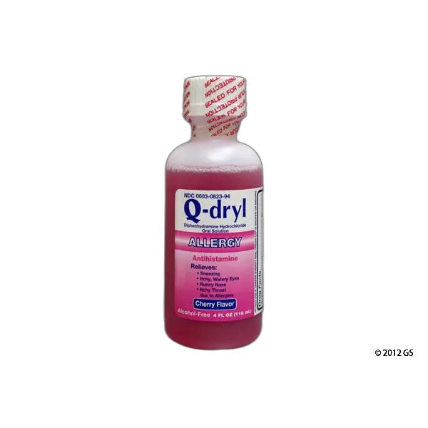 Q-dryl Q-Dryl Elixir Cherry Flavor, Alcohol-Free Antihistamine 16 Fl Oz Medicine & Drugs White Smoke