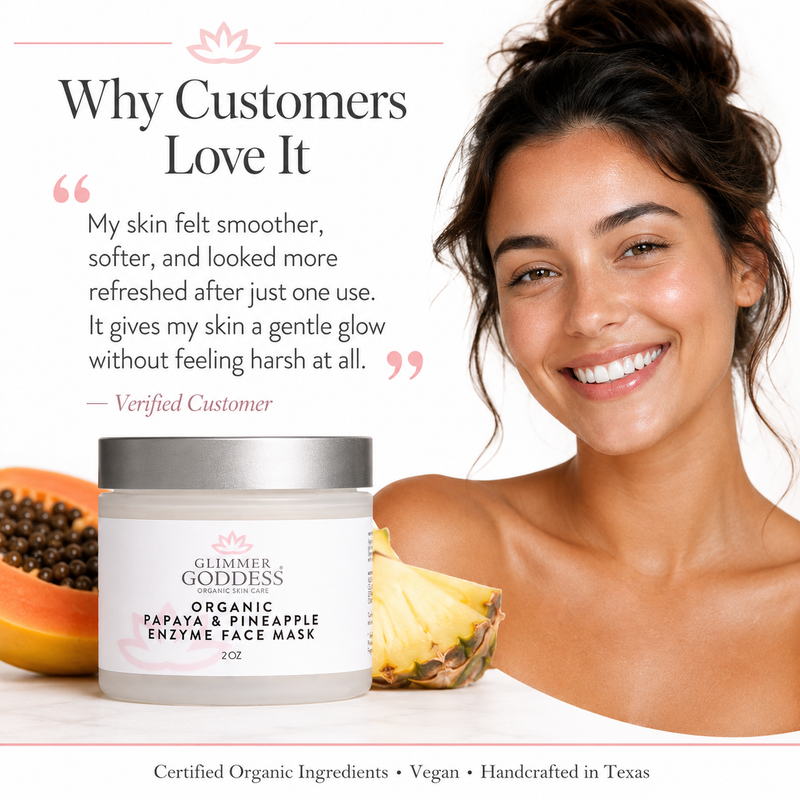 Glimmer Goddess® Organic Skin Care Organic Papaya Pineapple Enzyme Face Mask – Gentle Exfoliating Treatment Masks & Peels White Smoke 2 oz. / Wash Off,4 oz. / Wash Off