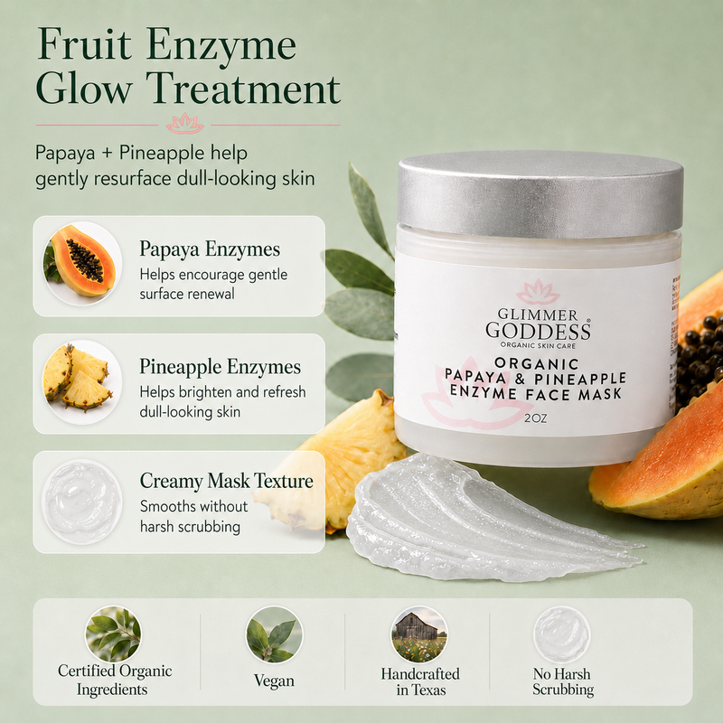 Glimmer Goddess® Organic Skin Care Organic Papaya Pineapple Enzyme Face Mask – Gentle Exfoliating Treatment Masks & Peels Lavender 2 oz. / Wash Off,4 oz. / Wash Off