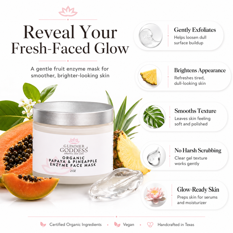 Glimmer Goddess® Organic Skin Care Organic Papaya Pineapple Enzyme Face Mask – Gentle Exfoliating Treatment Masks & Peels White Smoke 2 oz. / Wash Off,4 oz. / Wash Off