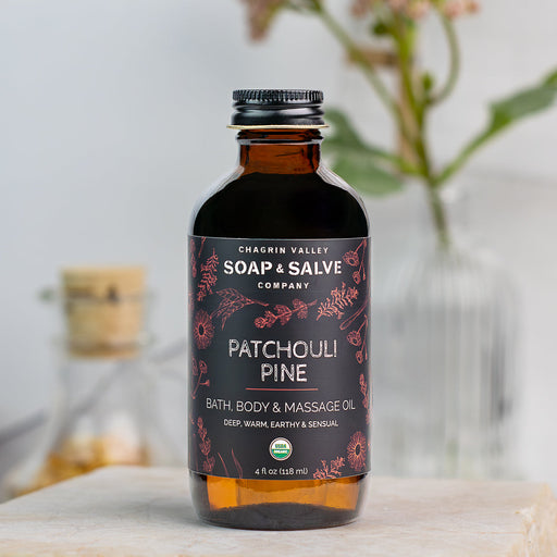 Chagrin Valley Soap & Salve Bath & Body Oil: Patchouli Pine Body Oil Gray 4 fl oz Glass Bottle