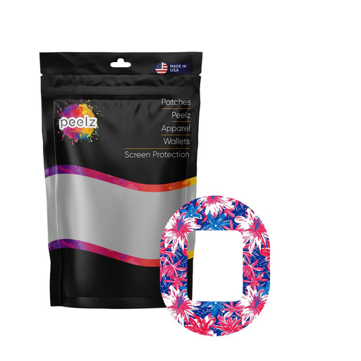 Peelz Patriotic Flowers Tandem Mobi Patch Tape - Pump Peelz Patch Medical Tape White Smoke 12-Pack (Set of 12 Patches),4-Pack (Set of 4 Patches),1-Patch (One Single Patch)