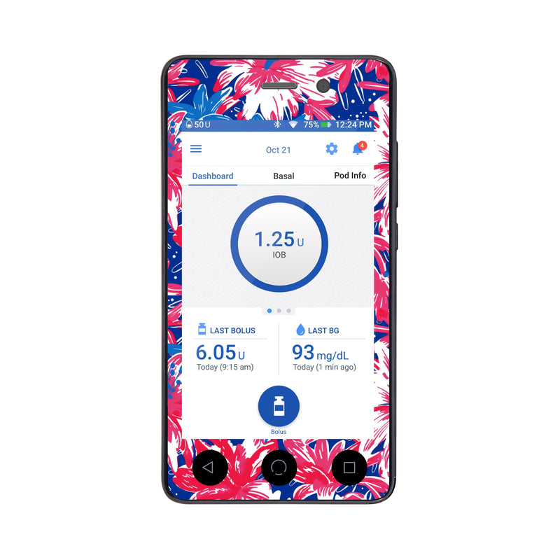 Peelz Patriotic Flowers Sticker for Omnipod DASH® PDM – Pump Peelz Peelz/Stickers White Smoke Whole System Peelz (front + case),Front Peelz,Case Peelz