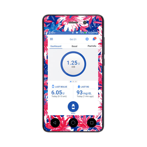 Peelz Patriotic Flowers Sticker for Omnipod DASH® PDM – Pump Peelz Peelz/Stickers White Smoke Whole System Peelz (front + case),Front Peelz,Case Peelz