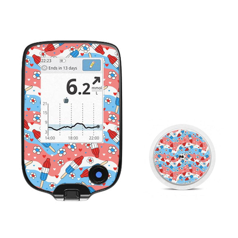 Peelz Patriotic Popsicles Freestyle Libre 2 Peelz/Stickers White Smoke Receiver + Sensor,Sensor Only