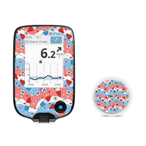 Peelz Patriotic Popsicles Freestyle Libre 2 Peelz/Stickers White Smoke Receiver + Sensor,Sensor Only