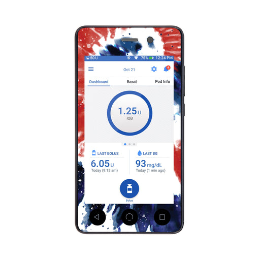 Peelz Patriotic Tie Dye Sticker for Omnipod DASH® PDM – Pump Peelz Peelz/Stickers White Smoke Front Peelz