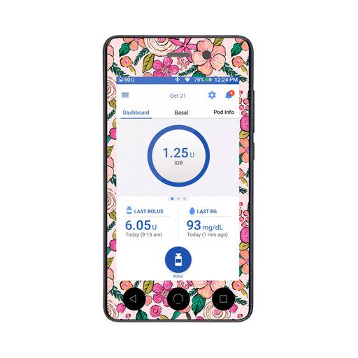 Peelz Peach Floral Sticker for Omnipod DASH® PDM – Pump Peelz Peelz/Stickers White Smoke Whole System Peelz (front + case),Front Peelz,Case Peelz