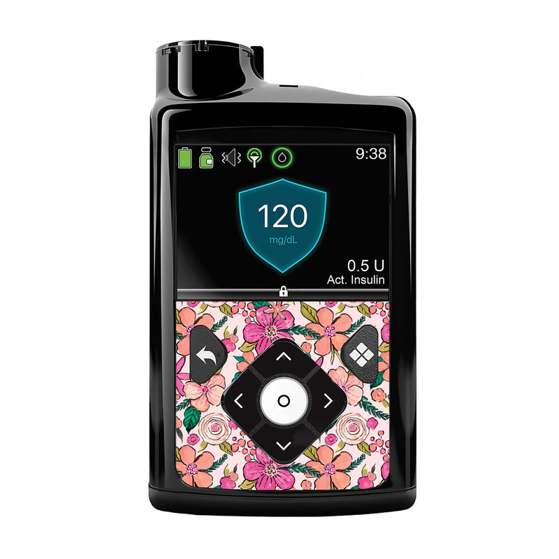 Peelz Peach Floral Sticker for Medtronic MiniMed 770G & 780G Peelz/Stickers Black Whole System Peelz (front back + clip),Front Peelz