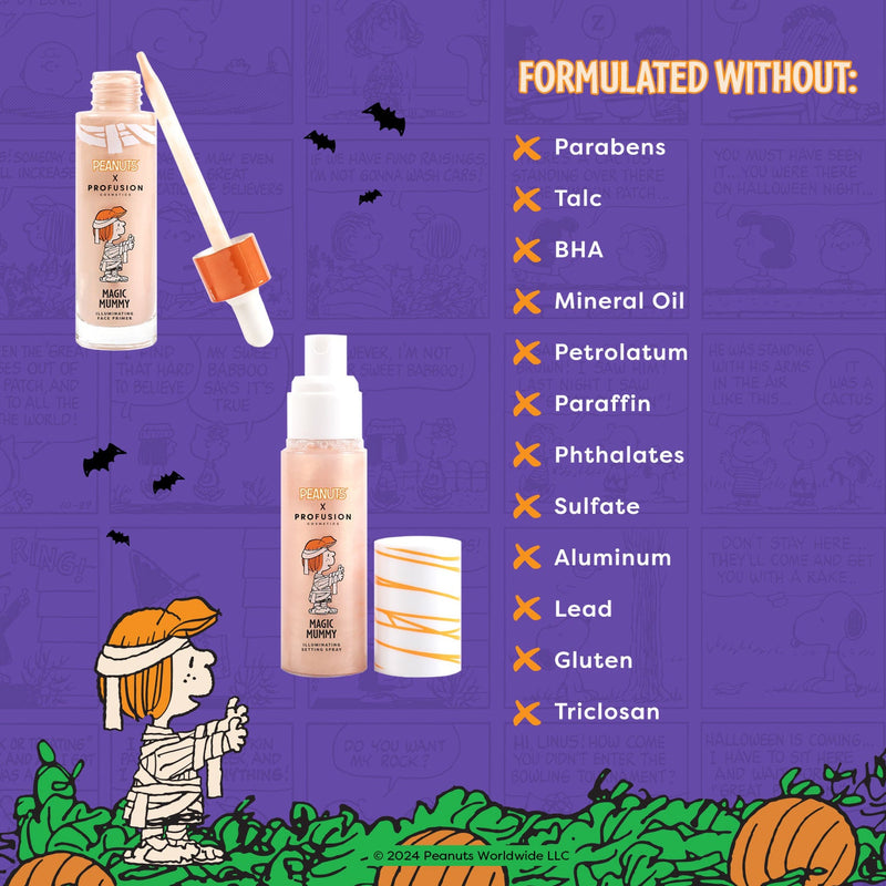 Profusion Cosmetics Peanuts Halloween | Magic Mummy Illuminating Face Primer & Setting Spray Set face Dark Slate Blue