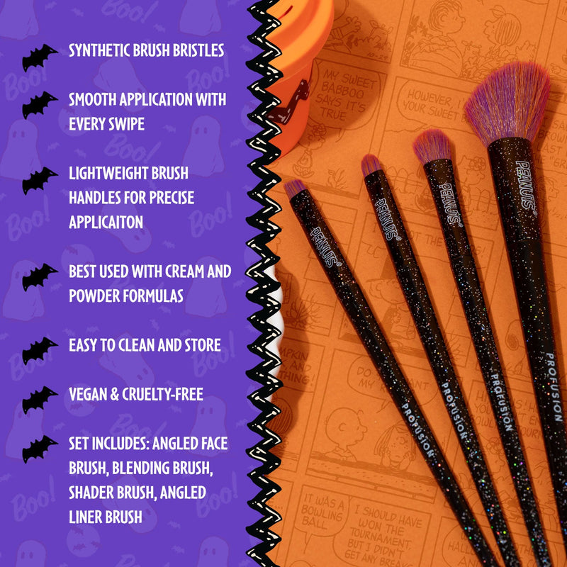 Profusion Cosmetics Peanuts Halloween | Witchy Blend 4 PC Eye & Face Brush Set accessories Coral