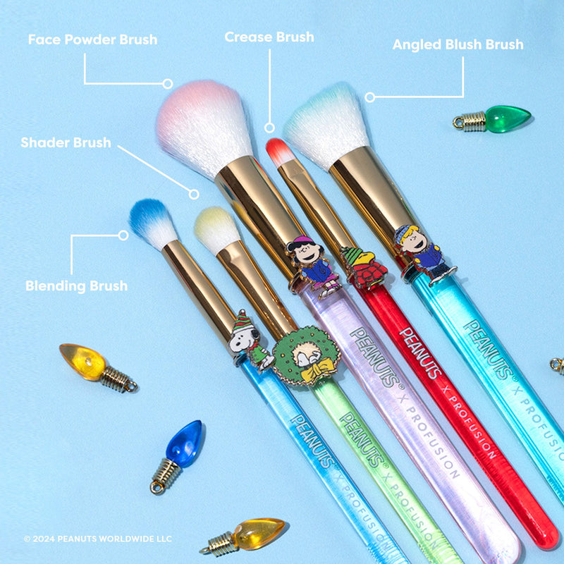 Profusion Cosmetics Peanuts Holiday | Merry & Bright Brush Set with Case Brush Light Blue