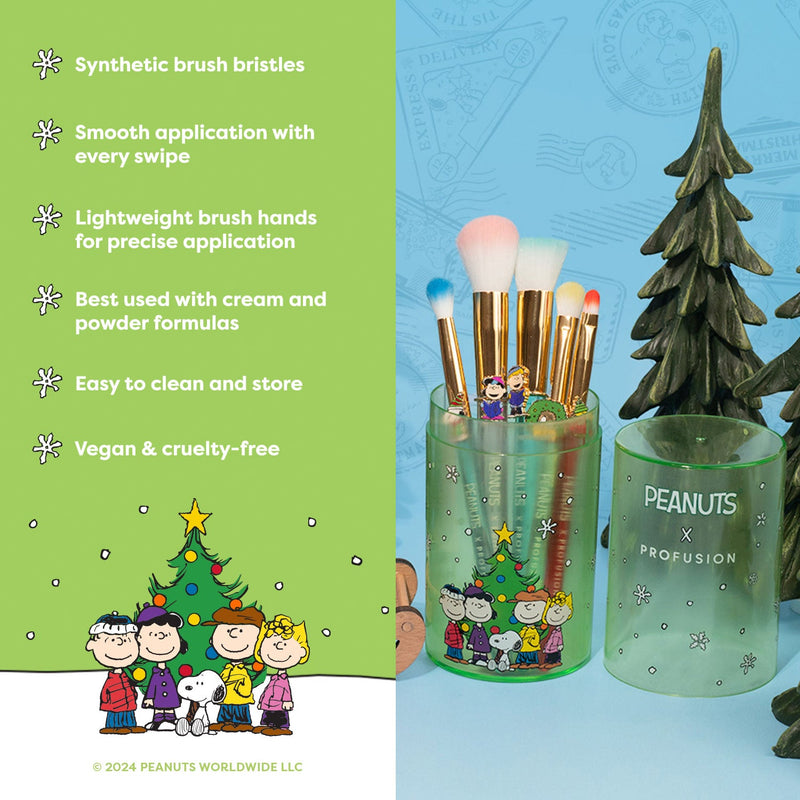 Profusion Cosmetics Peanuts Holiday | Merry & Bright Brush Set with Case Brush Dark Khaki