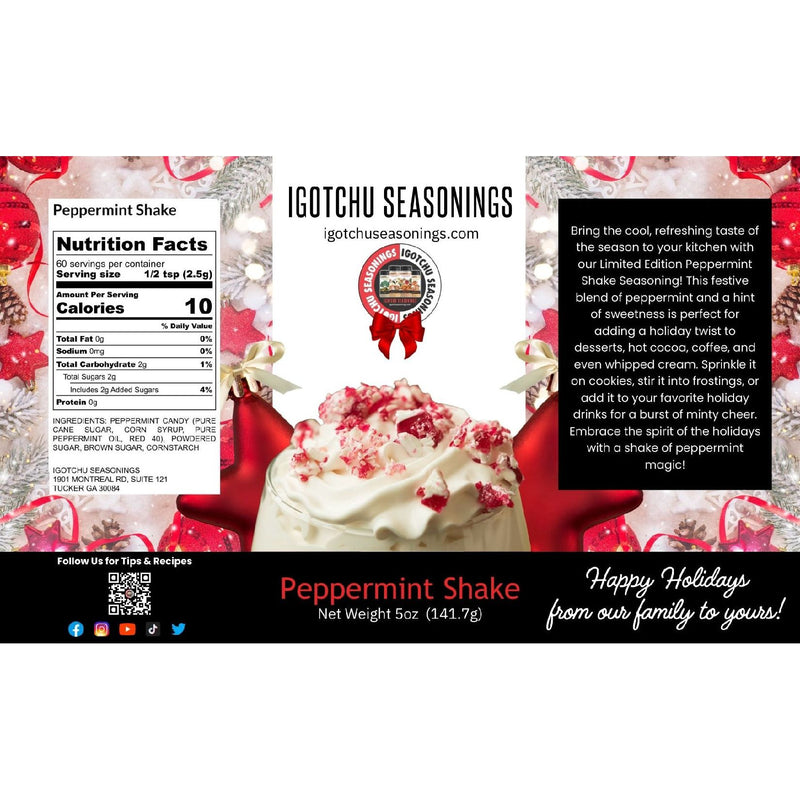 Igotchu Seasonings Peppermint Shake 5.5 oz  Holiday Limited Edition Black