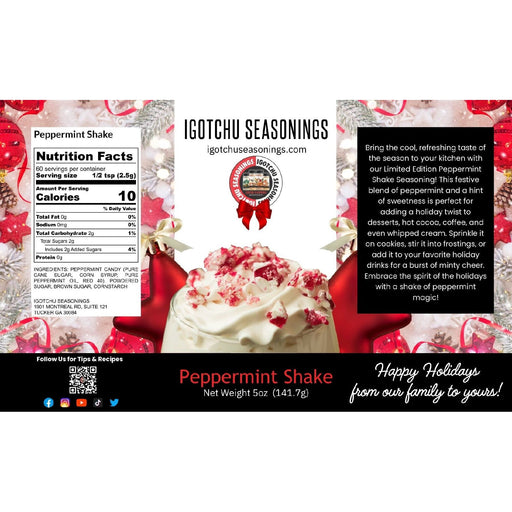 Igotchu Seasonings Peppermint Shake 5.5 oz  Holiday Limited Edition Black