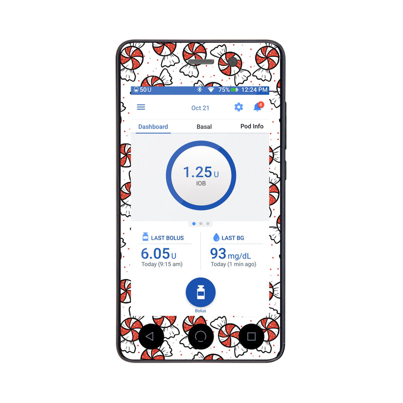 Peelz Peppermints Sticker for Omnipod DASH® PDM – Pump Peelz Peelz/Stickers White Smoke Whole System Peelz (front + case),Front Peelz