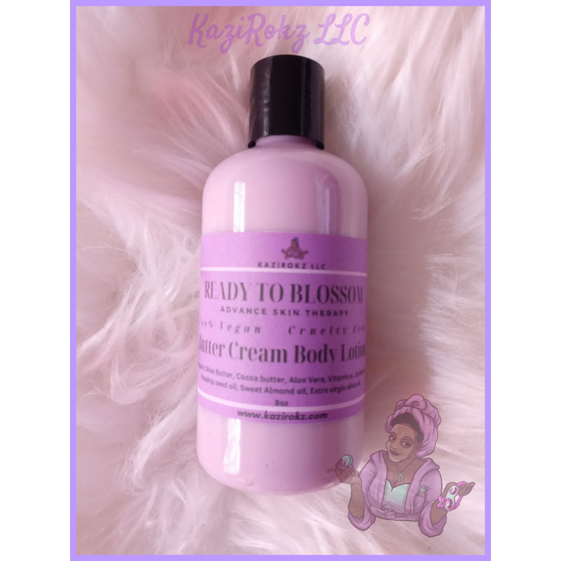 KaziRokz READY TO BLOSSOM Butter Cream Body Lotion 8oz. (100% vegan/ cruelty free ) Yoni Butter Cream, Skin hydrator and moisturizer. Tightens and firms your skin. Gray