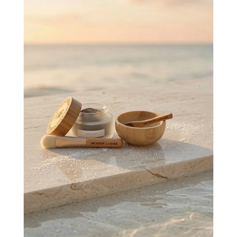Meadow and Bark Detox Mask and Bamboo Bowl Set Gray 50 gram,10 gram