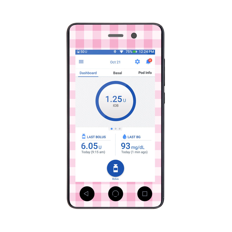 Peelz Pink Plaid Sticker for Omnipod DASH® PDM – Pump Peelz Peelz/Stickers White Smoke Whole System Peelz (front + case),Front Peelz