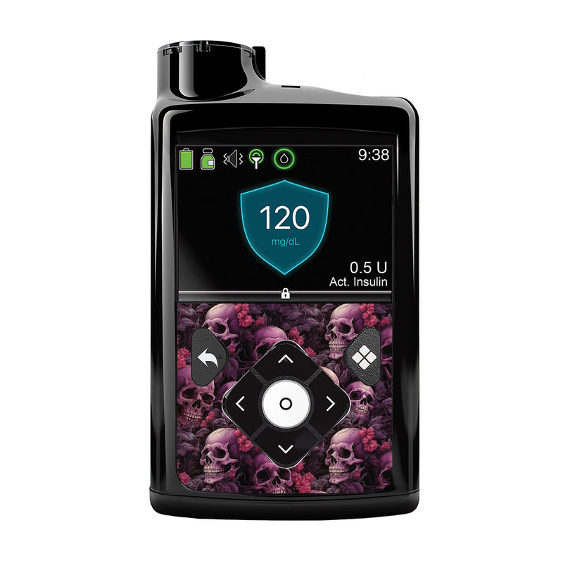 Peelz Pink Skulls for Medtronic MiniMed 770G & 780G Peelz/Stickers Black Whole System Peelz (front back + clip),Front Peelz