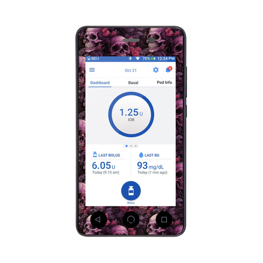 Peelz Pink Skulls Sticker for Omnipod DASH® PDM – Pump Peelz Peelz/Stickers White Smoke Whole System Peelz (front + case),Front Peelz