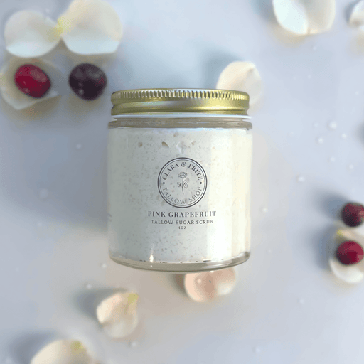 Clara & Fritz Tallow Shop Pink Grapefruit Tallow Sugar Scrub Lotion & Moisturizer Light Gray 4 oz