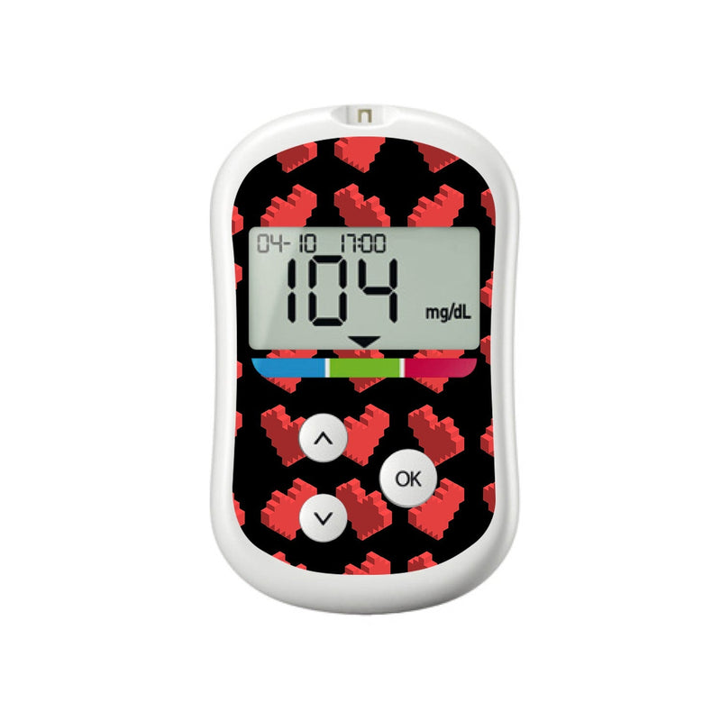 Peelz Pixel Hearts for OneTouch Verio Flex Glucometer Peelz/Stickers Black