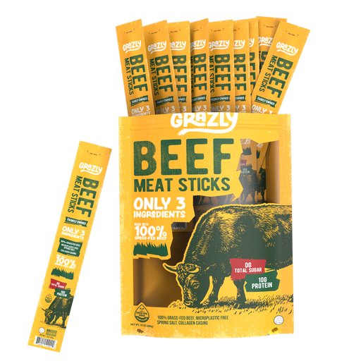 Grazly Plain Beef Meat Sticks - 100% Grass-Fed & Finished Black 10 Pack,20 Pack,30 Pack