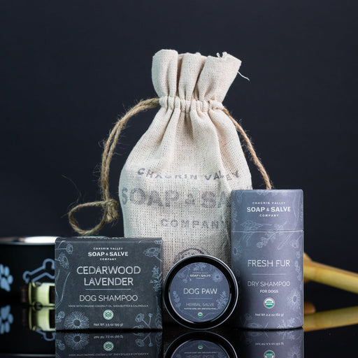 Chagrin Valley Soap & Salve Bundle: Pooch Pouch Dog Bundle Gift Black Pooch Pouch