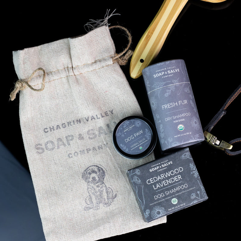 Chagrin Valley Soap & Salve Bundle: Pooch Pouch Dog Bundle Gift Black Pooch Pouch