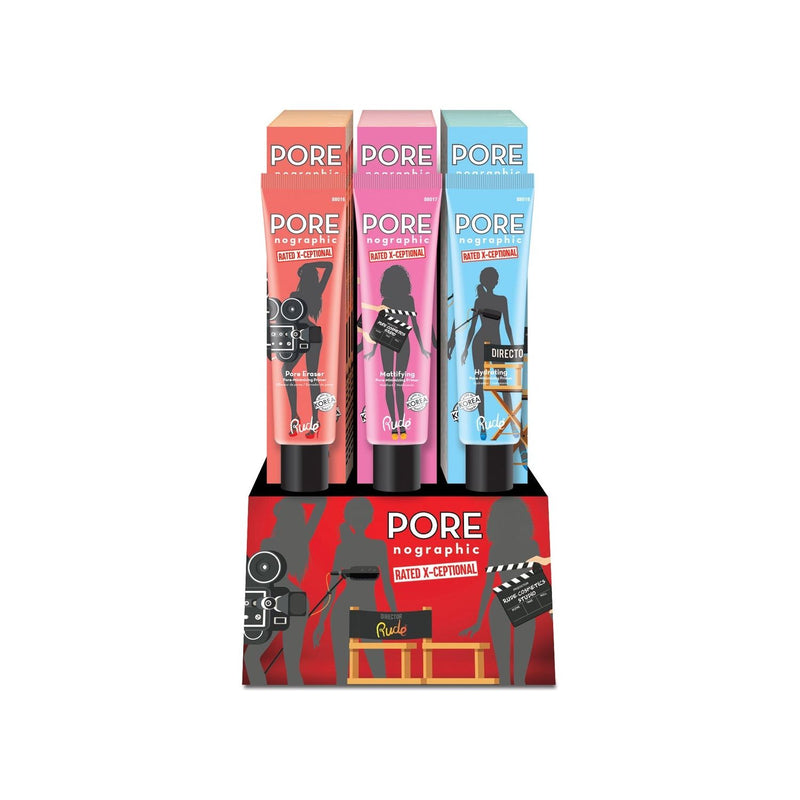 Rude Cosmetics POREnographic Pore Primer Display Set, 18pcs Wholesale Set Maroon