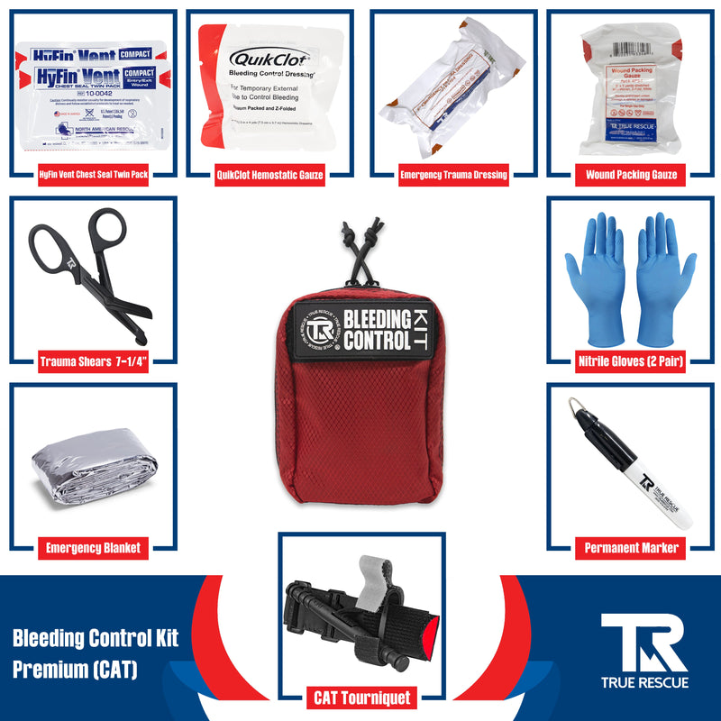 True Rescue Bleeding Control Kit by True Rescue Bleeding Control Kit White Smoke Premium Kit (With QuikClot Z-Fold Hemostatic Dressing) / C-A-T  Gen 7 Tourniquet / Black