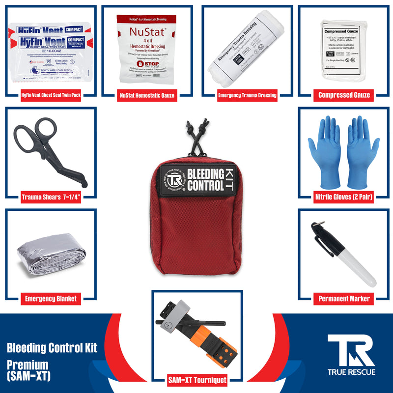 True Rescue Kit x2 with Wall Mount Dual Kit Wall Mount Package Bleeding Control Bundles Light Gray Premium Kit (With NuStat Hemostatic Dressing) / SAM XT Tourniquet / Orange