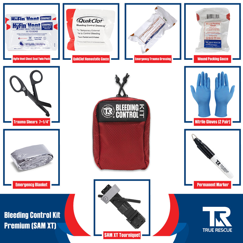 True Rescue Bleeding Control Kit by True Rescue Bleeding Control Kit White Smoke Premium Kit (With QuikClot Z-Fold Hemostatic Dressing) / SAM XT Tourniquet / Black