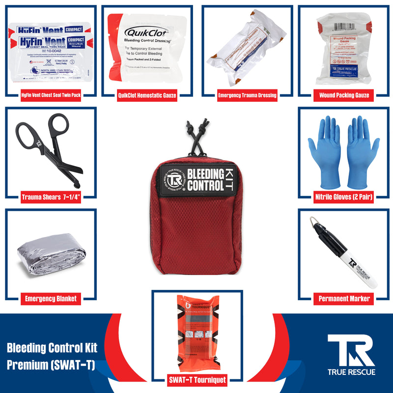True Rescue Bleeding Control Kit by True Rescue Bleeding Control Kit White Smoke Premium Kit (With QuikClot Z-Fold Hemostatic Dressing) / SWAT-T Tourniquet / Black