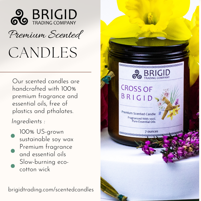 Brigid Trading Company Imbolc Soy Wax Candle - Heather, Rose, Narcissus & Vetiver Premium Scented Candle White Smoke 7oz amber jar,3oz pewter tin