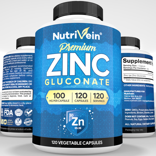 Nutrivein Nutrivein Premium Zinc Gluconate 100mg - 120 Capsules QZ-0LPB-QKOI Lavender