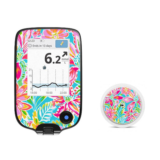 Peelz Preppy Flowers Freestyle Libre 2 Peelz/Stickers White Smoke Receiver + Sensor,Sensor Only