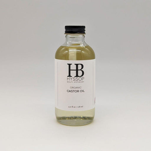 Hyssop Beauty Apothecary L.L.C. Organic Castor Oil Body Oil Gray 4 oz glass bottle with aluminum cap