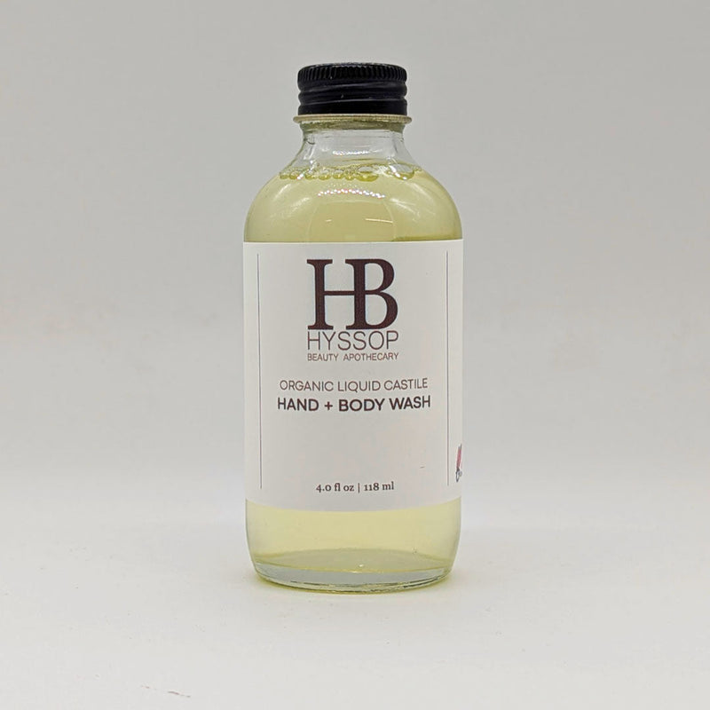 Hyssop Beauty Apothecary L.L.C. Customizable Organic Liquid Castile Hand + Body Wash / Soap Body Wash Gray 4oz Glass Bottle with Metal Cap