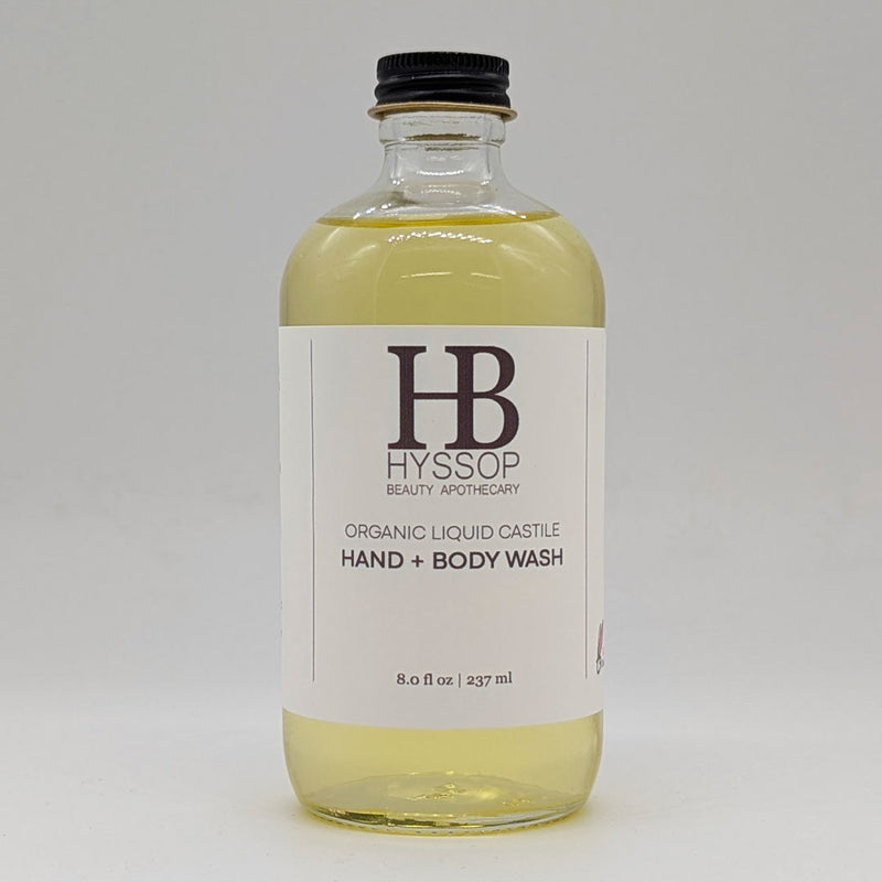 Hyssop Beauty Apothecary L.L.C. Customizable Organic Liquid Castile Hand + Body Wash / Soap Body Wash Gray 8oz Glass Bottle with Metal Cap