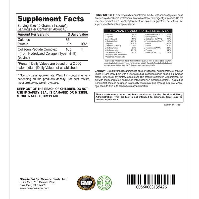 casa de sante Elemental Collagen Peptides | Low FODMAP & GLP-1 Gentle Protein for Hair, Skin & Joints Digestive Support Supplements White Smoke