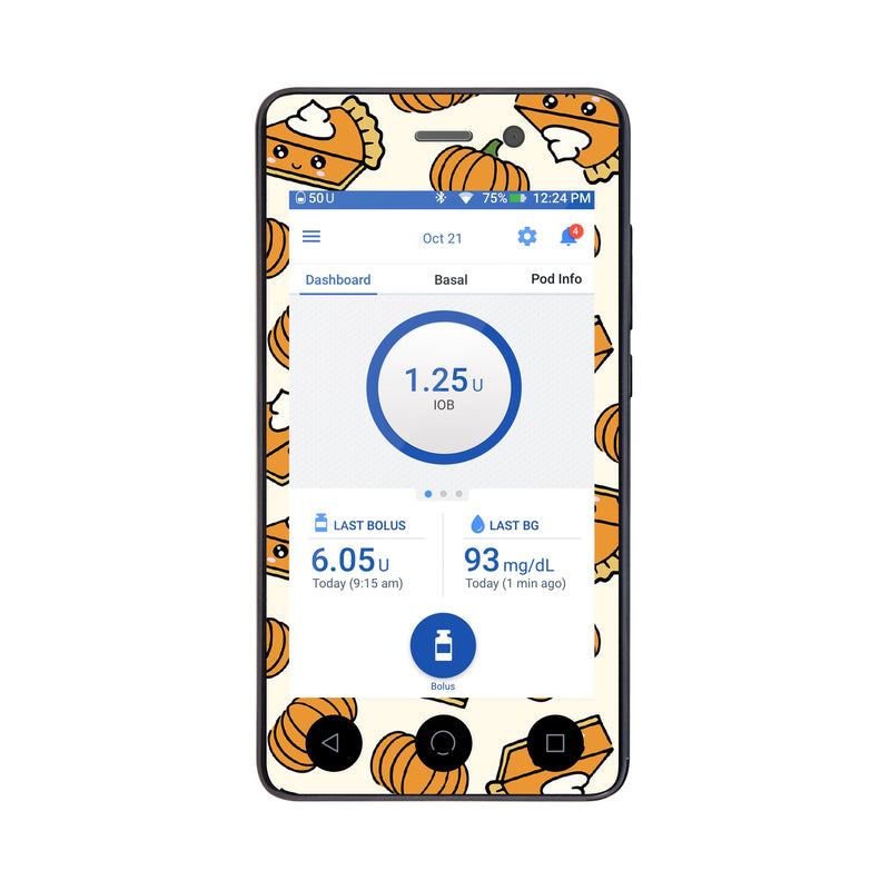 Peelz Pumpkin Pie Sticker for Omnipod DASH® PDM – Pump Peelz Peelz/Stickers White Smoke Whole System Peelz (front + case),Front Peelz