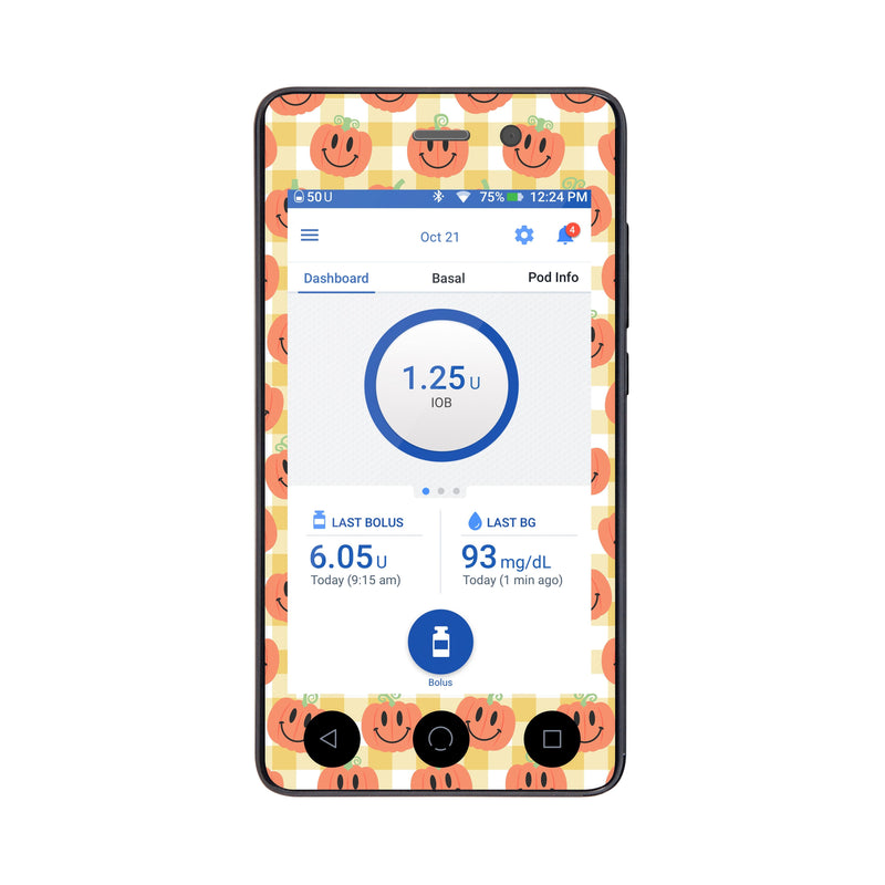 Peelz Pumpkin Smilies Sticker for Omnipod DASH® PDM – Pump Peelz Peelz/Stickers White Smoke Whole System Peelz (front + case),Front Peelz,Case Peelz