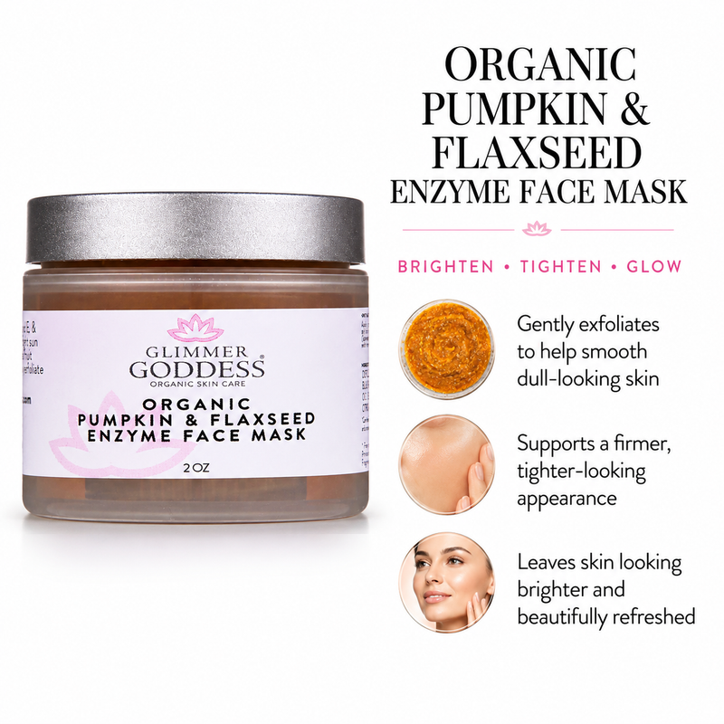 Glimmer Goddess® Organic Skin Care Organic Pumpkin Flaxseed Enzyme Face Mask – Brightening & Tightening Mask for Glowing Skin Masks & Peels White Smoke 2 oz.