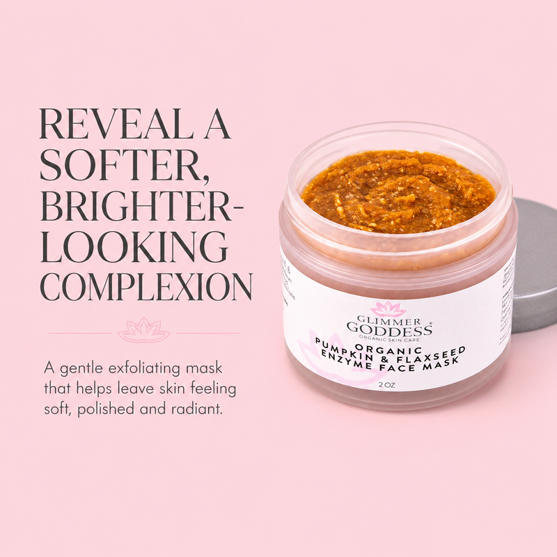 Glimmer Goddess® Organic Skin Care Organic Pumpkin Flaxseed Enzyme Face Mask – Brightening & Tightening Mask for Glowing Skin Masks & Peels Misty Rose 2 oz.