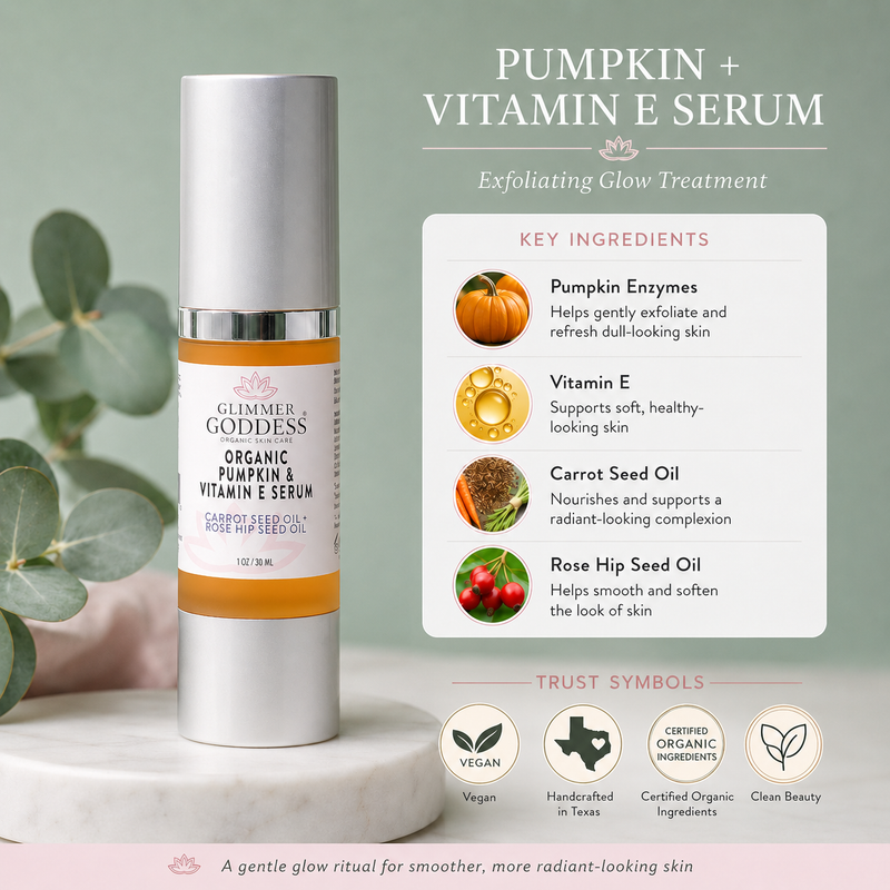 Glimmer Goddess® Organic Skin Care Organic Pumpkin Enzyme Serum – Exfoliating Glow Treatment Serums Dark Sea Green 1 oz.